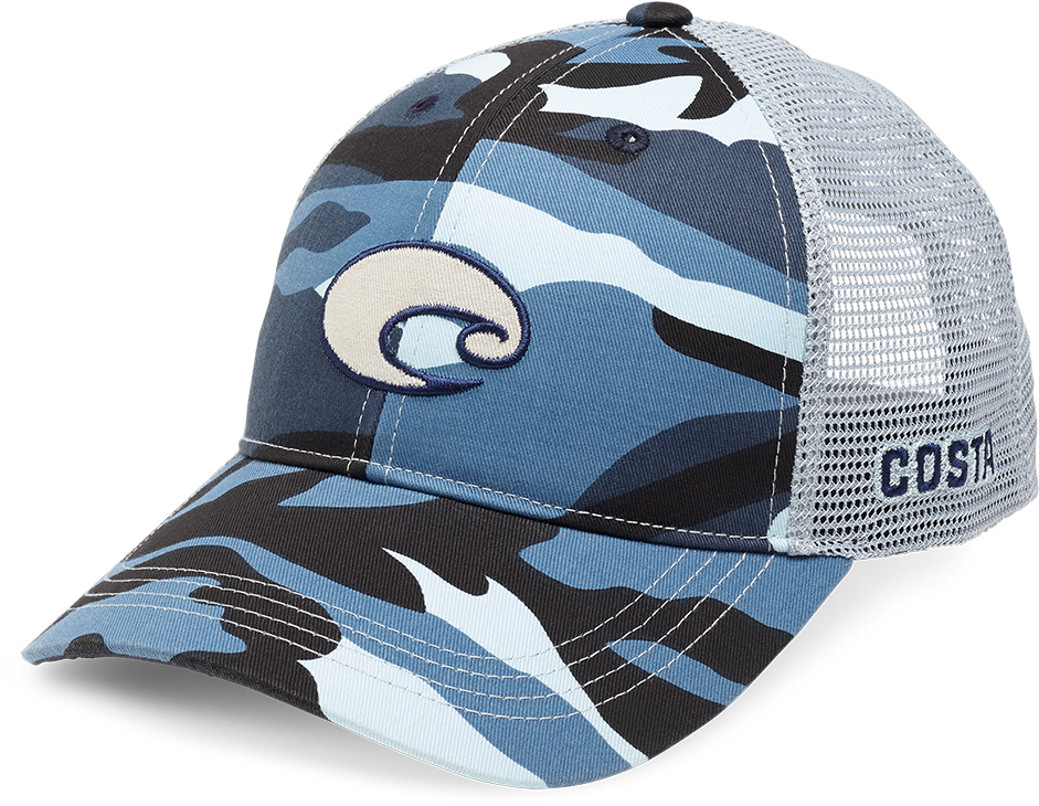 Costa Del Mar Camo Logo Trucker In Blue, Angle - Costa Hats (2000x1000), Png Download