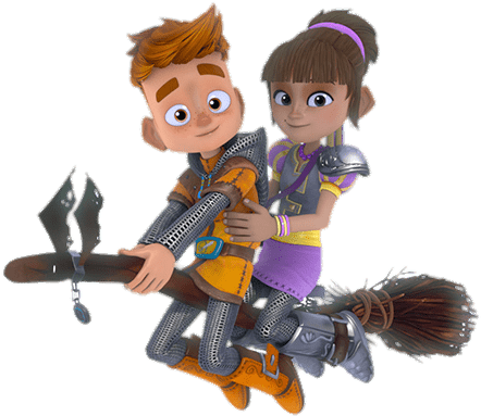 Cat And Jimmy On Flying Broom - My Knight And Me Cat And Jimmy (680x510), Png Download