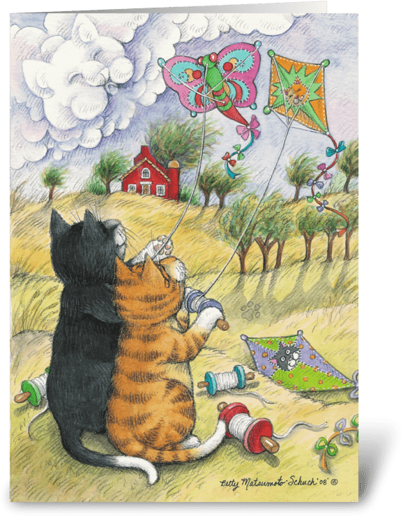Kite Flying Cats Birthday - Kite Flying Cats Invitation (bud & Tony) Card (700x792), Png Download
