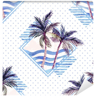 Watercolor Palm Tree Print In Geometric Shape On Polka - Zazzle Watercolor Purple Geometric Palm Tree Pattern (400x400), Png Download