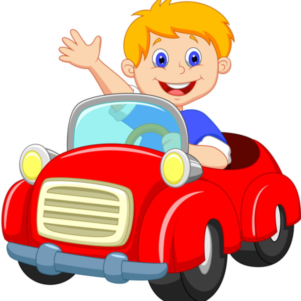 Boy Driving Red Car Clip Art - Boy Driving Clipart (484x500), Png Download
