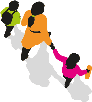 Graphic Of Parent Walking With Two Children - Walking To School Png (900x400), Png Download