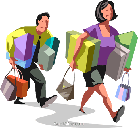 Couple Walking With Packages Royalty Free Vector Clip - Clip Art (480x448), Png Download