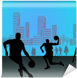Silhouette Of Basketball Players With Street Background - Basketball (400x400), Png Download