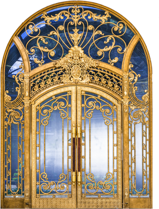 Фотки Iron Fence Gate, Wrought Iron Fences, Iron Gates, - Arched Gold Doors (585x800), Png Download