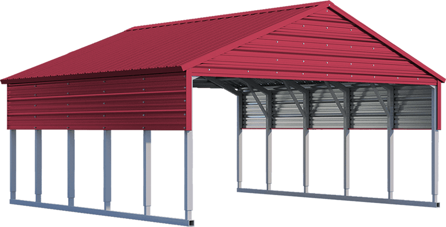 Pole Barn Before During Newmart Metal Carports Carport - Carports Png (884x450), Png Download