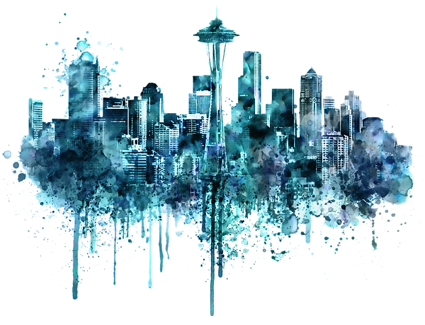 Click And Drag To Re-position The Image, If Desired - Watercolor Seattle Skyline (600x471), Png Download