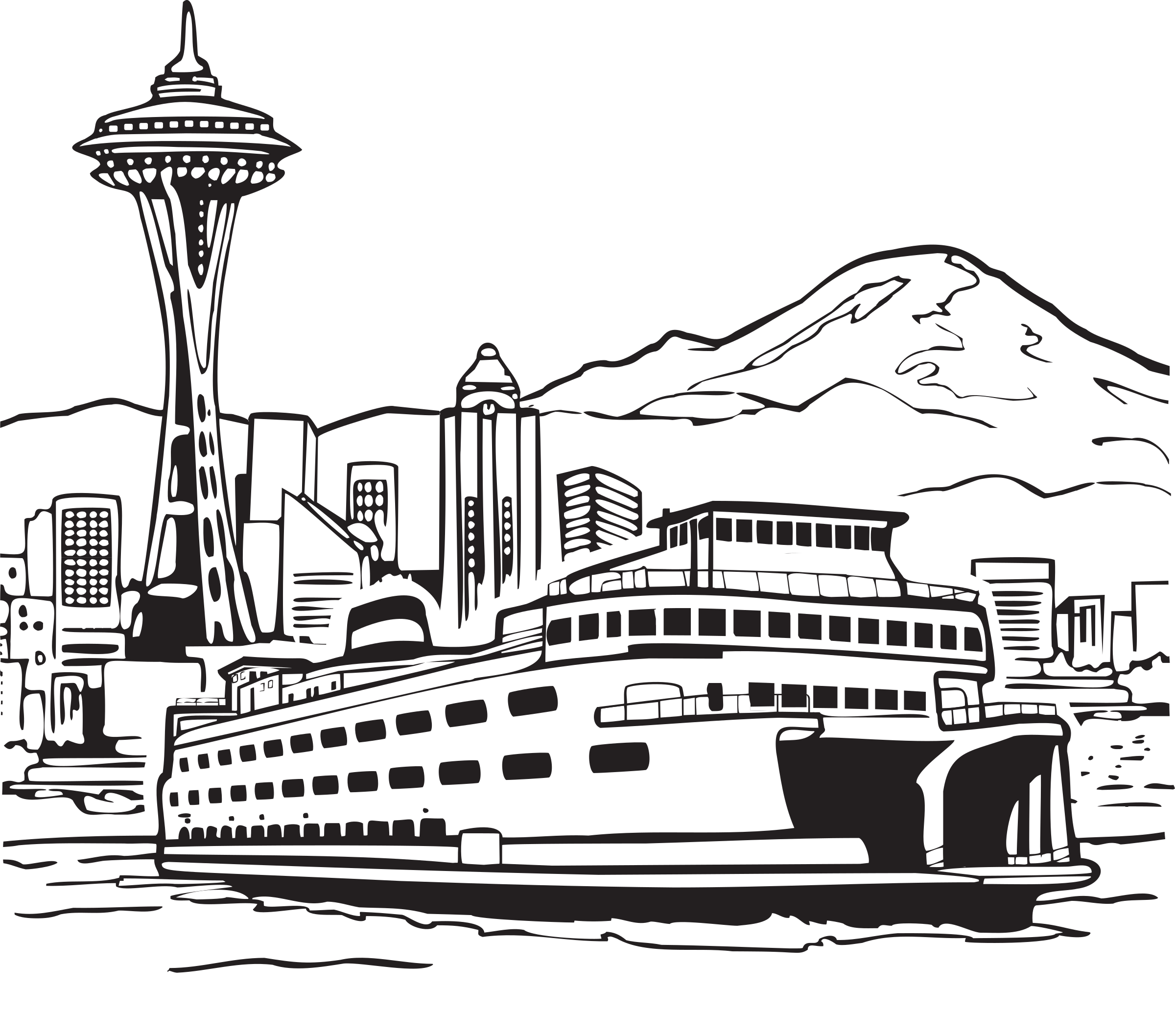 This Free Icons Png Design Of Space Needle And Ferry (2400x2116), Png Download