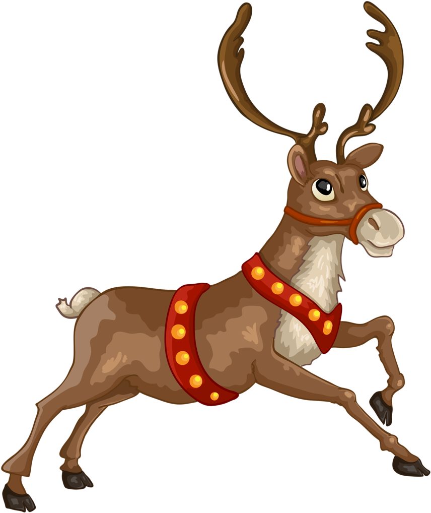 Reindeer - Christmas Tree And Santa Claus (906x1024), Png Download