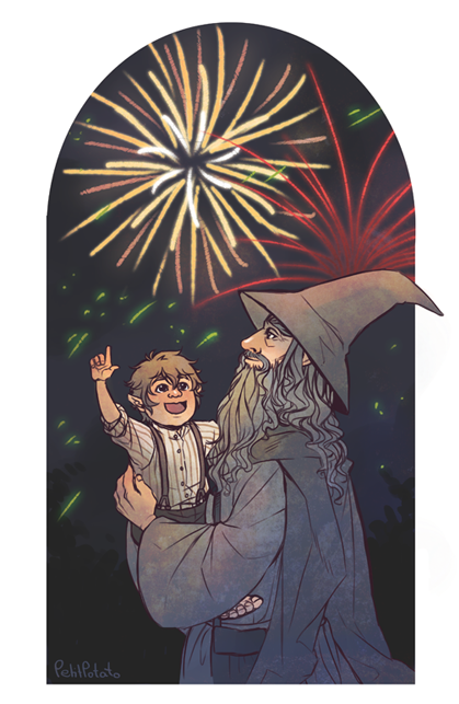 Gandalf With Baby Bilbo - Illustration (500x642), Png Download