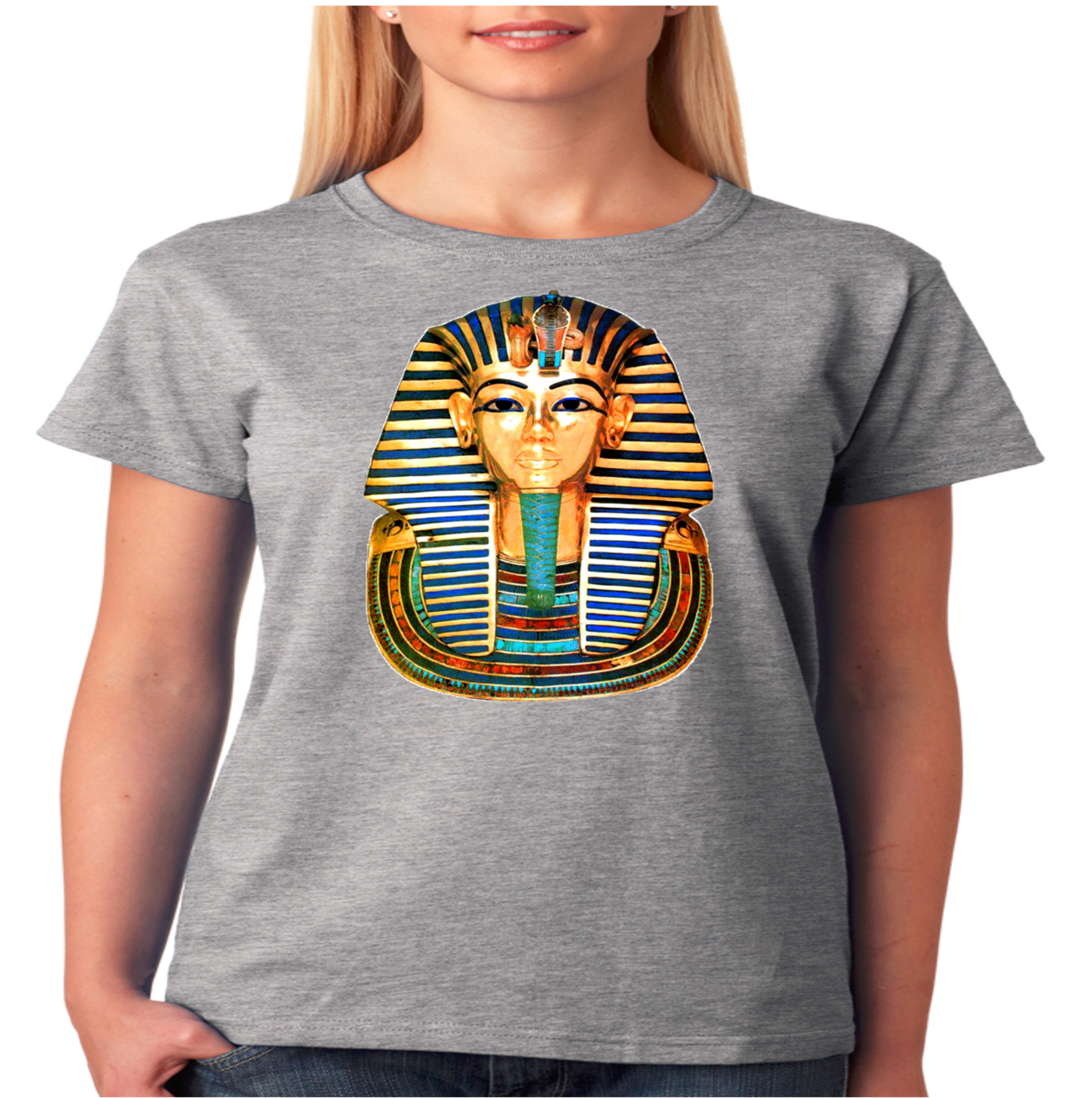 King Tut Mask Egyptian Pharaoh Inspired Ladies T-shirt - Girl (1600x1455), Png Download