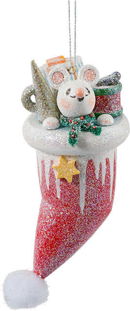 Frosty Christmas Mouse In Hat Wood Ornament - Ice Cream Cone (800x800), Png Download