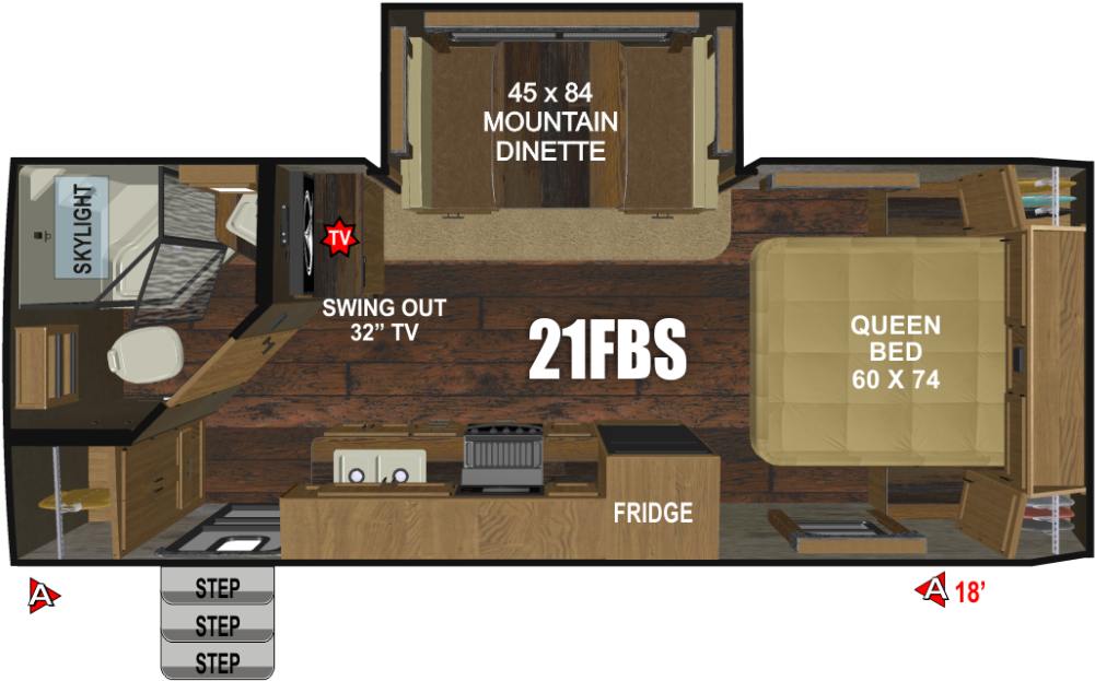 19 Outdoors Rv Back Country 21 Fbs True Four Seasons - Oliver Travel Trailer Floor Plans (1024x626), Png Download