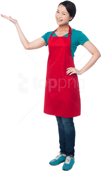 Download Women Pointing Left Png Images Background - Woman In Apron (480x722), Png Download