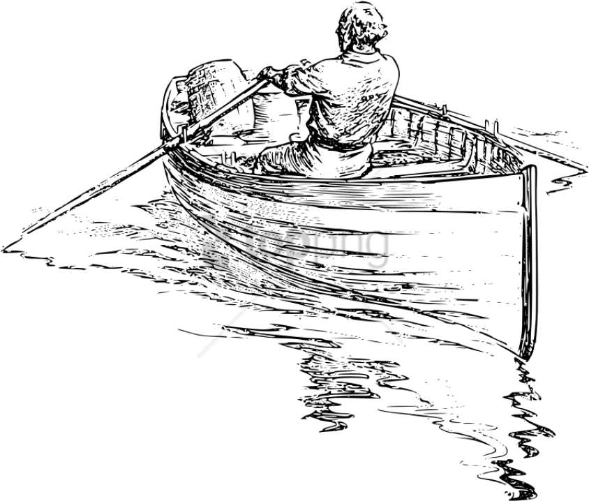 Free Png Download Vintage Rower Png Images Background - Man Rowing Boat Drawing (850x723), Png Download
