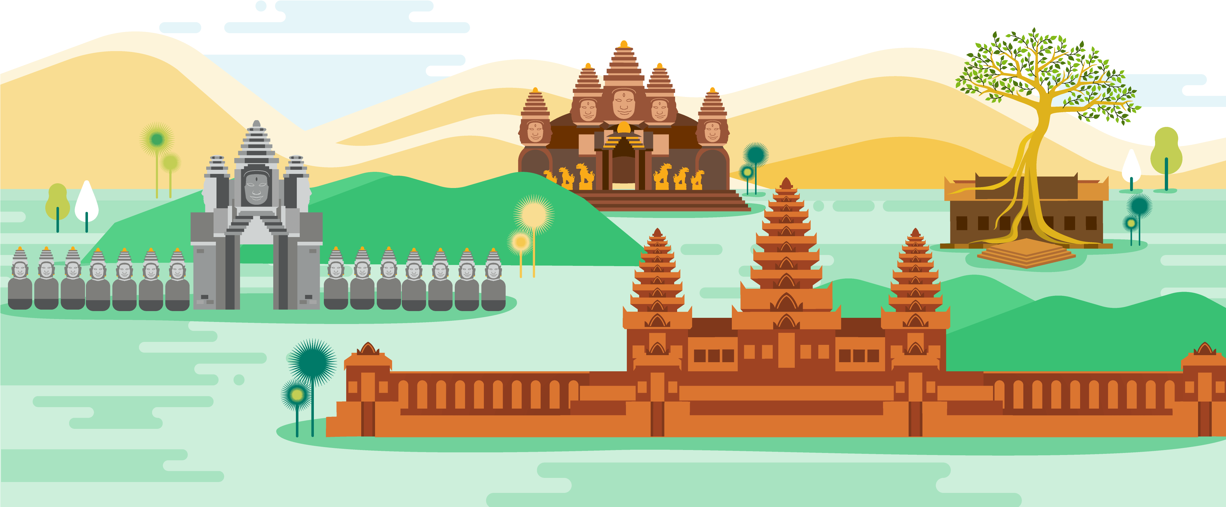 Baphuon Temple, Terrace Of The Elephants, Ta Keo Temple, - Illustration (4167x1754), Png Download