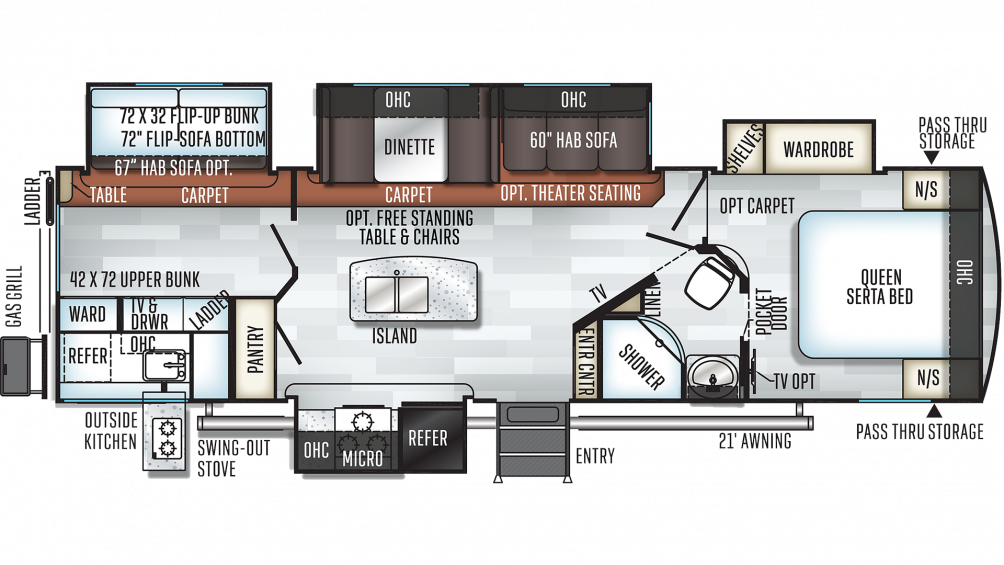 2020 Rockwood Signature Ultra Lite 8327ss Floor Plan - Floor Plan (1004x565), Png Download