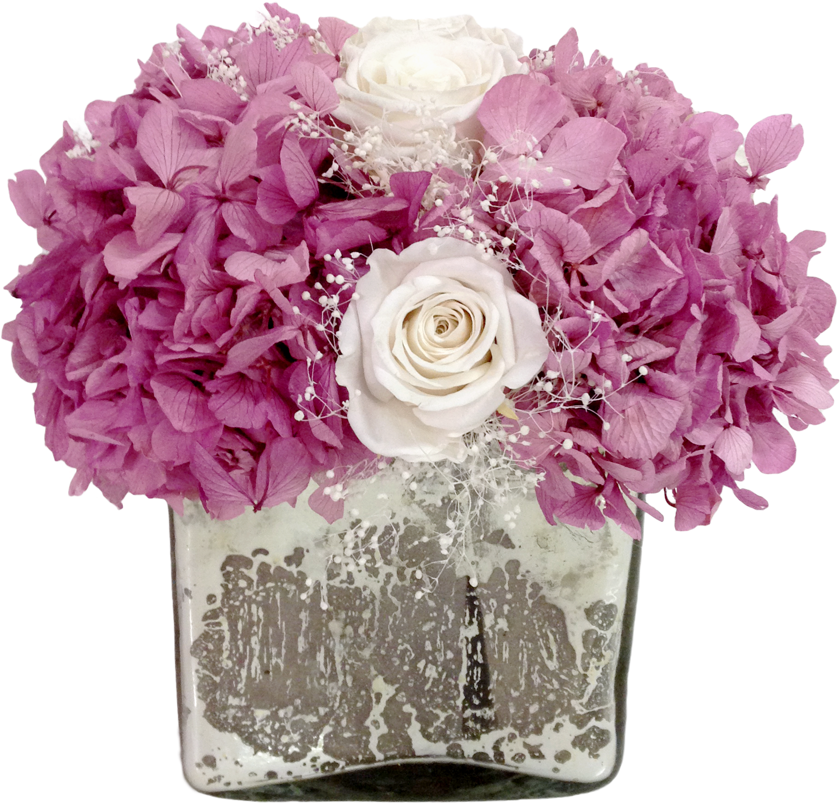 Beautiful Arrangement Made With Preserved Lilac Hydrangea - Bouquet (1833x1789), Png Download