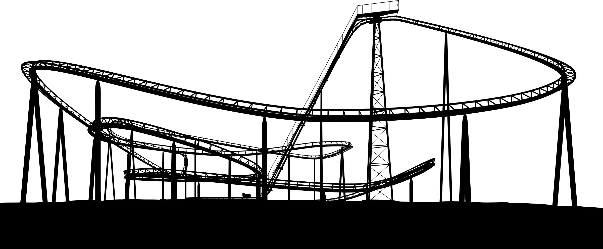 Big Image - Silhouette Roller Coaster (2400x991), Png Download
