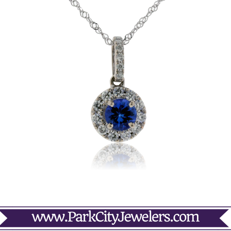 Tanzanite And Diamond Halo Pendant - Gold Manta Ray Necklace (760x760), Png Download