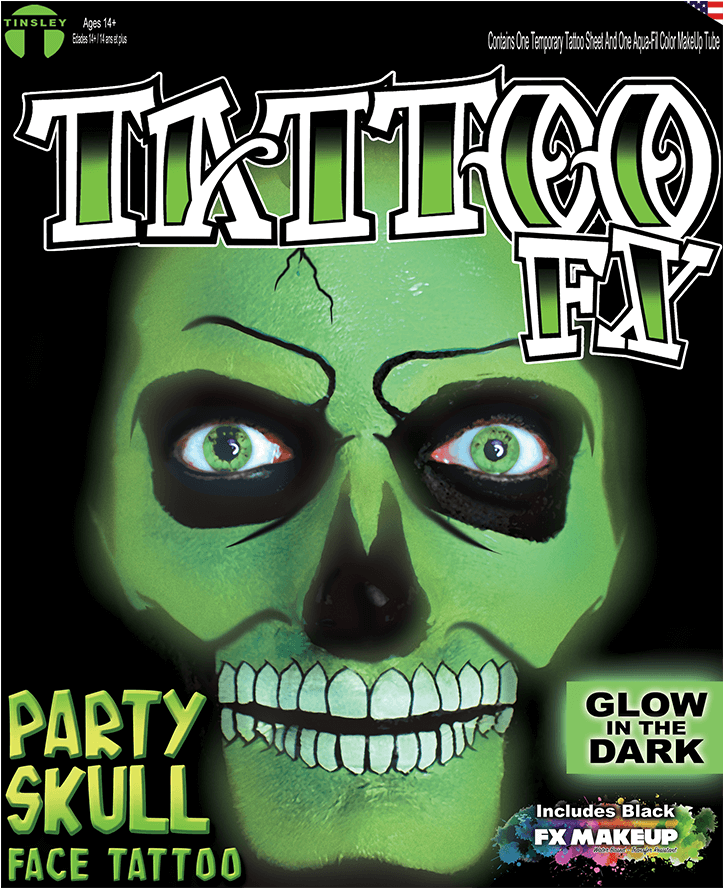 Glow In The Dark Skull Tattoo Fx - Cosmetics (800x1268), Png Download