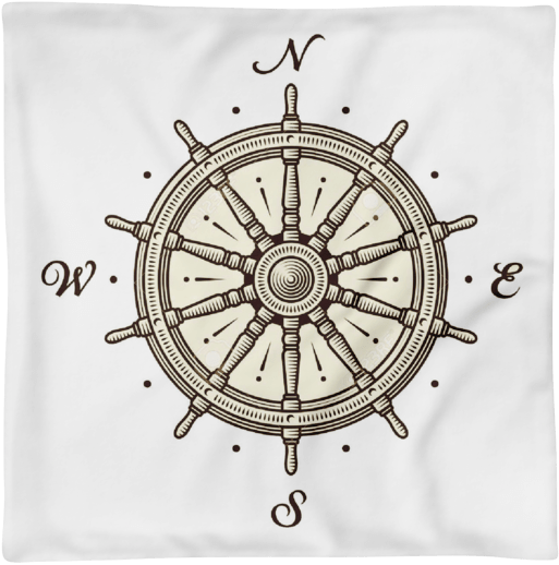 Ship Wheel Square Pillow Case Only - Compass Rose Ship Wheel (600x600), Png Download