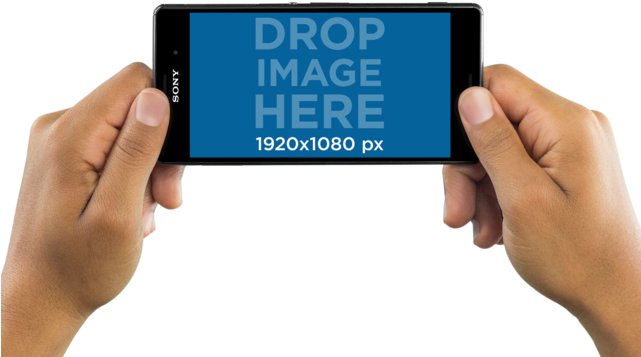 Mockup Of A Sony Xperia Z5 Held In Landscape Position - Holding Iphone Horizontal Mockup (640x480), Png Download