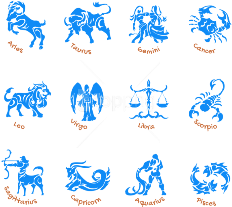 Free Png Download Transparent Blue Zodiac Signs Set - Zodiac Signs Transparent Background (850x758), Png Download