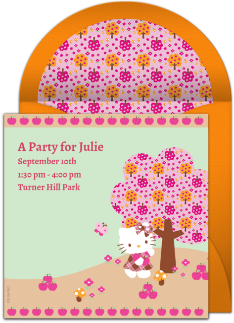 Hello Kitty Apple Online Invitation - Floral Design (650x650), Png Download