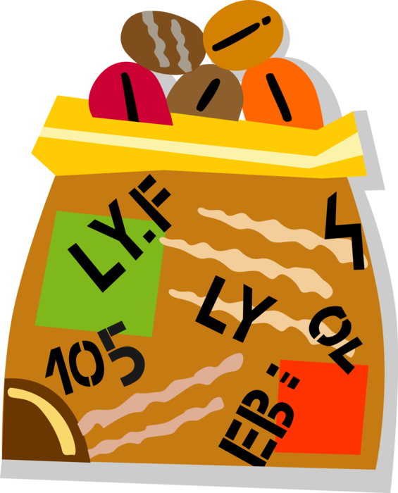 Vector Illustration Of Bag Of Coffee Bean Seed Of The (565x700), Png Download