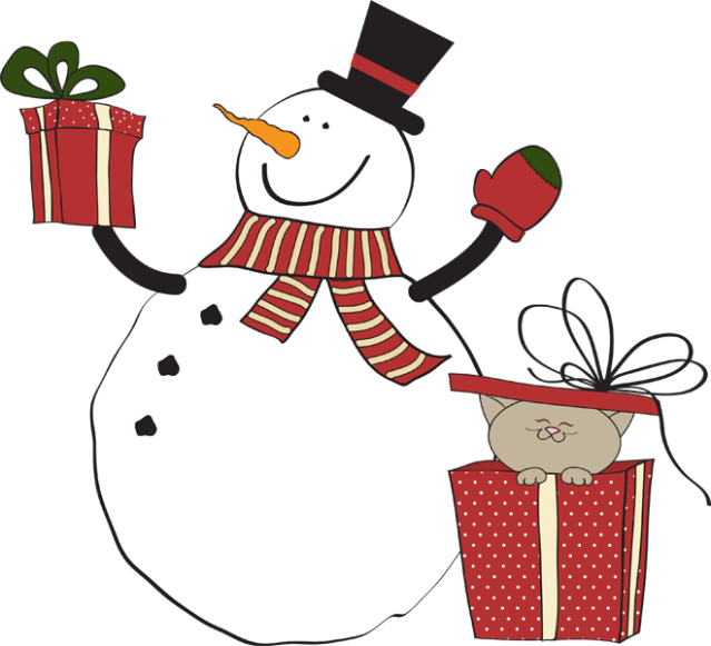 Gift Clipart Snowman - Paintings Of Snowmen Caroling (639x581), Png Download