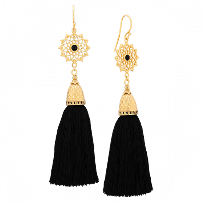 Earrings With Latina Rosette And Black Tassel - Earrings (650x650), Png Download