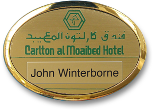 Re Usable Hotel Name Badge In An Oval Gold Plated Frame - Circle (560x560), Png Download