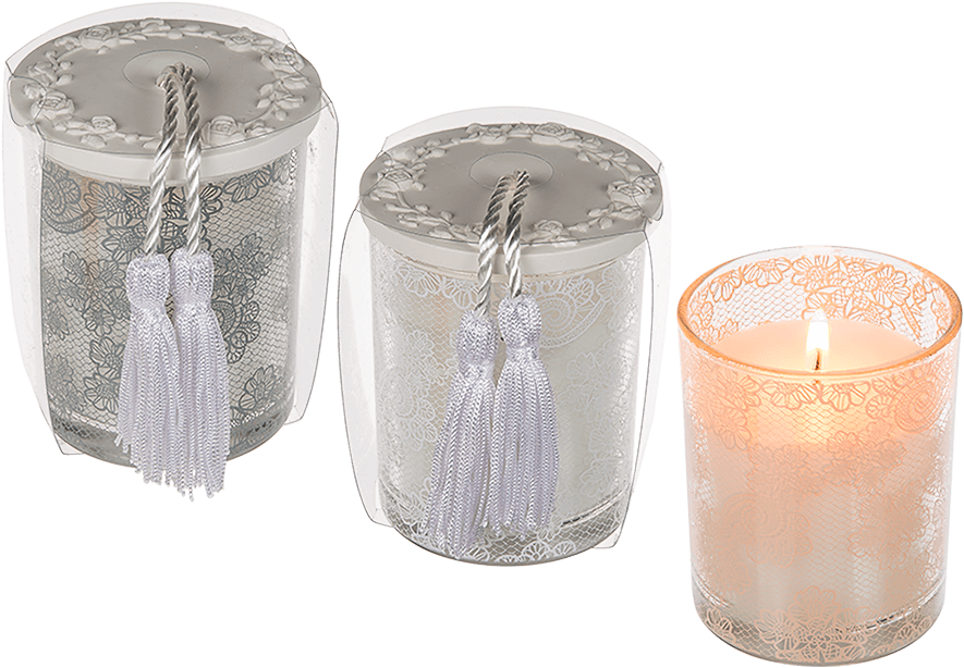 Scented Candle In Glass With Ceramic Lid & Tassel - Candle (945x709), Png Download