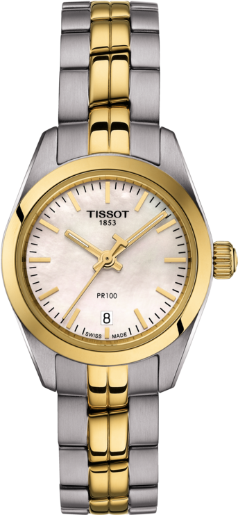Tissot Pr100 Small Steel And Gold Plated Ladies Bracelet - Tissot Ladies Watches 1853 (555x840), Png Download