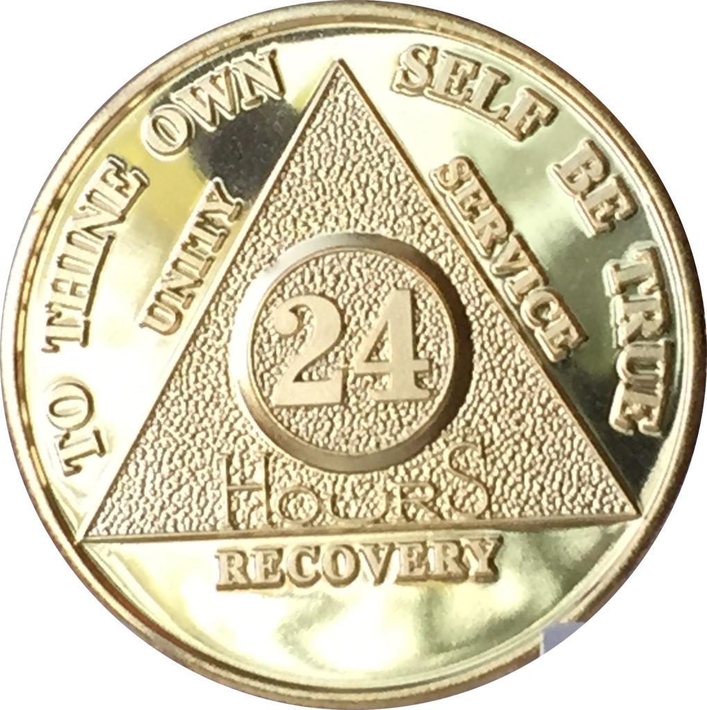24 Hours Aa Medallion 24k Gold Plated Alcoholics Anonymous - Aa Chip (1020x1024), Png Download