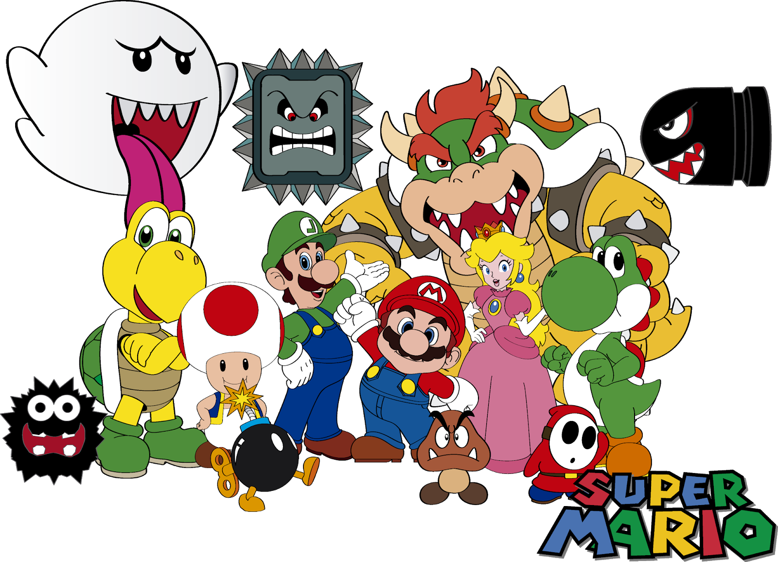 Super Mario World Vetor, Vetores Mario Luigi, Mario - Vector Super Mario Personagens (1600x1155), Png Download