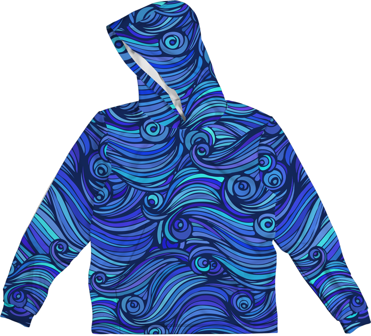 Sea Waves Blue Lightweight Sun Hoodie - Hoodie (750x681), Png Download