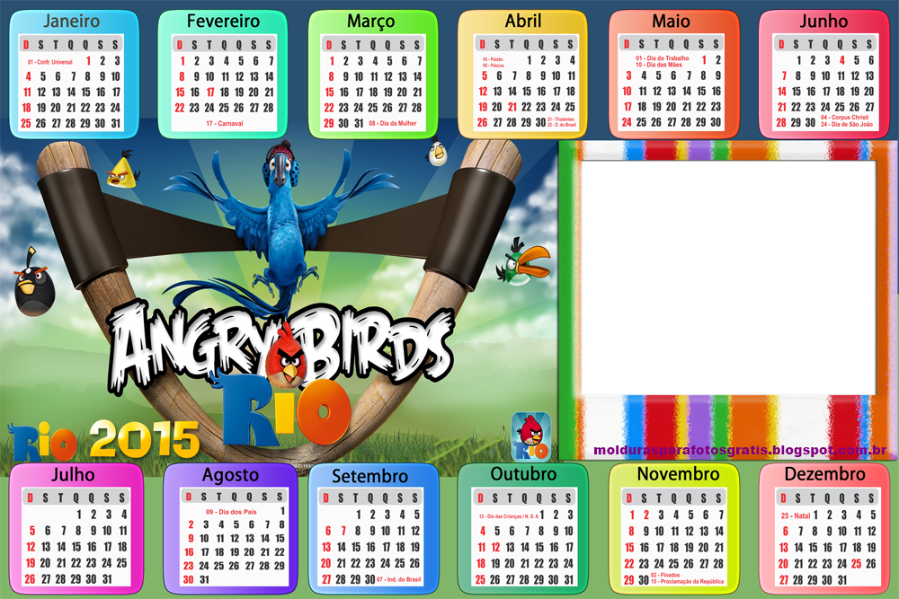 Moldura Calendário 2015 Angry Birds - Imagens De Angry Birds Rio (1000x667), Png Download