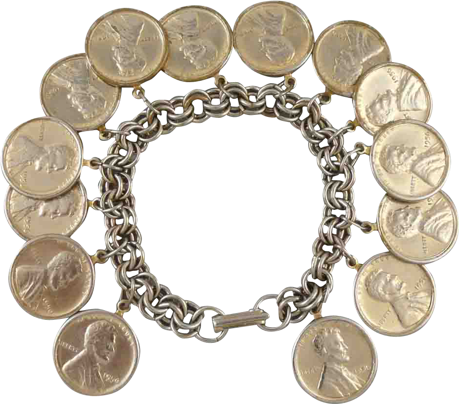 1956 Wheat Penny Charm Bracelet From Raretreasures - Bracelet (937x937), Png Download