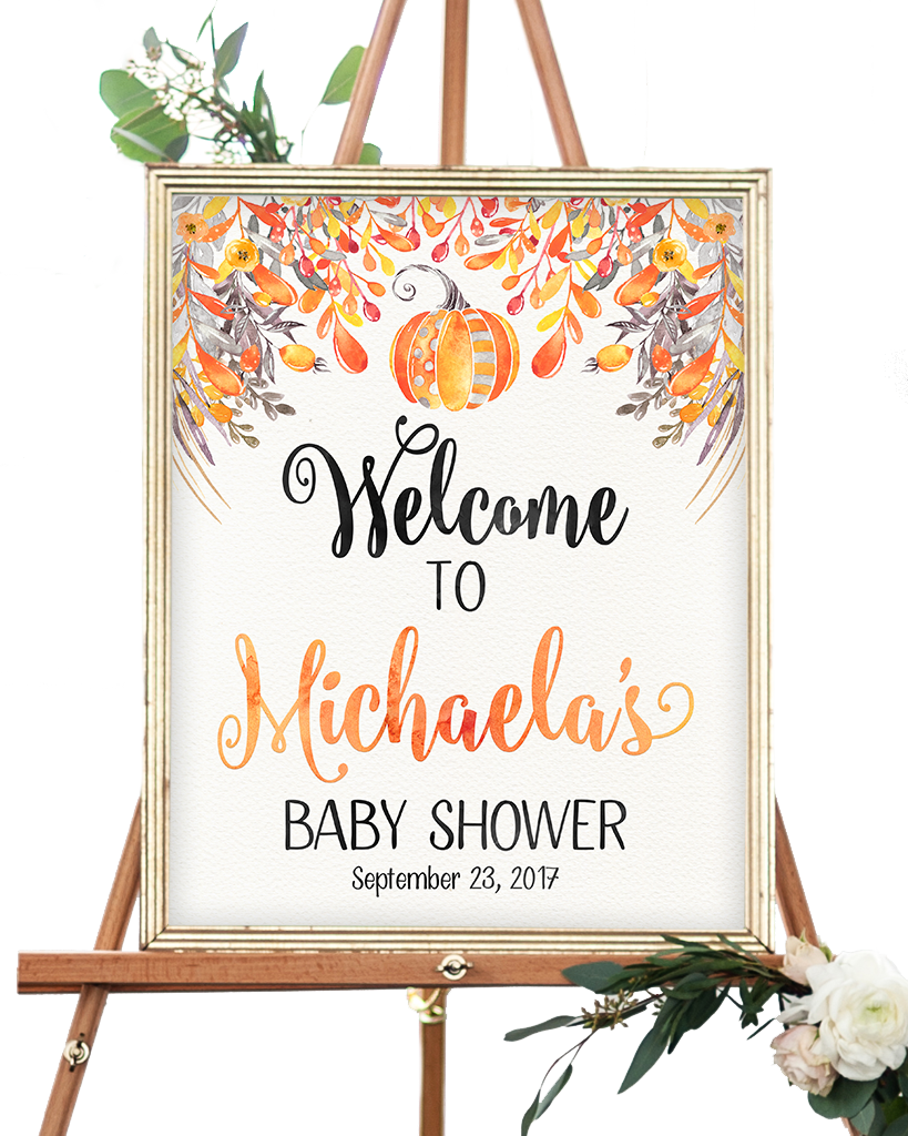 Fall Autumn Orange Pumpkin Welcome Sign - Fall Baby Shower Welcome Sign (819x1024), Png Download