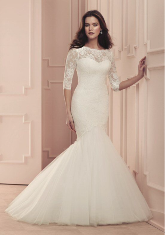 Paloma Blanca Custom 4512 - Wedding Dress Mermaid Style Plus Size Long Sleeve (1024x768), Png Download