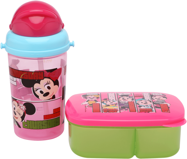 Girls Minnie Mouse Tiffin Box And Water Bottle Combo - Water Bottle (640x960), Png Download