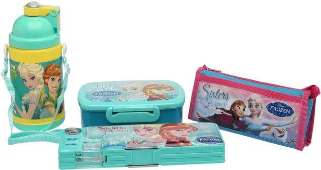 Girls Frozen Tiffin Box Water Bottle And Pencil Box - Playset (640x960), Png Download