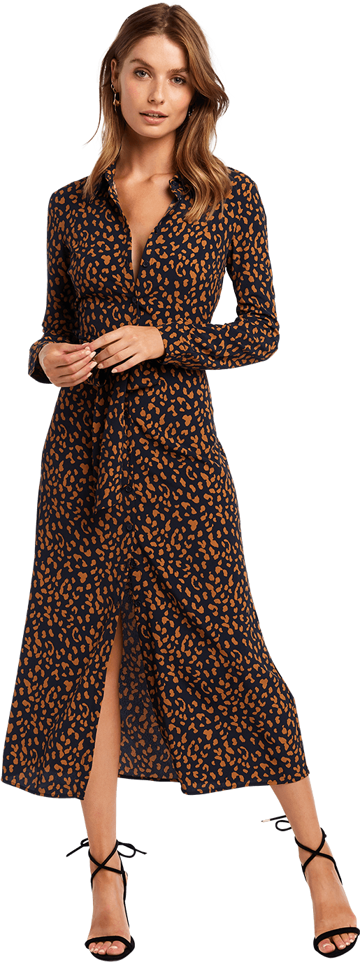 Leopard Shirt Dress In Colour Navy Blazer - Girl (1000x1500), Png Download