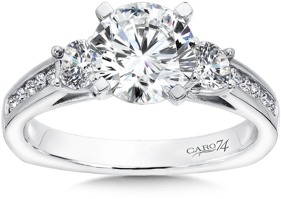 3 Stone Engagement Ring In 14k White Gold With Platinum - Traditional Rings 3 Stone 2ct (650x650), Png Download