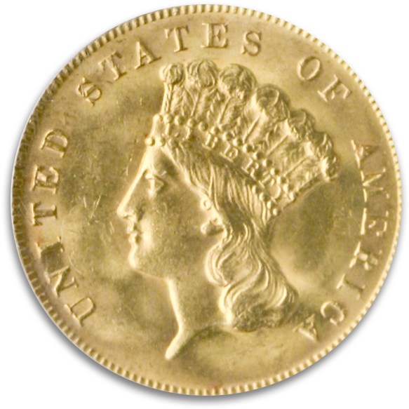 1878 $3 Indian Princess Gold Coin Pcgs Mint State 64 - Coin (600x600), Png Download
