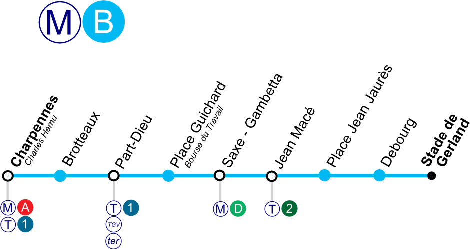 Metro Lyon Mb-plan - Plan Metro Lyon Ligne B (991x539), Png Download