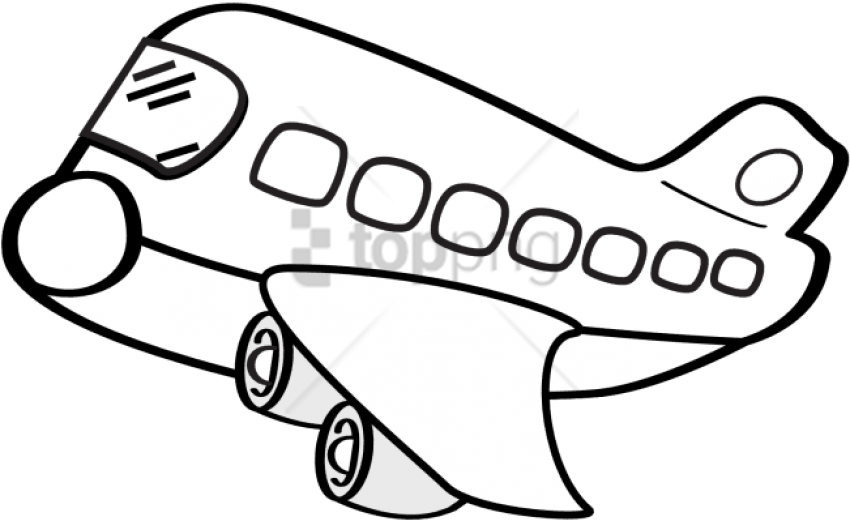 Free Png Download Cute Aeroplaneblack And White Png - Transparent Background Airplane Cartoon Png (850x521), Png Download