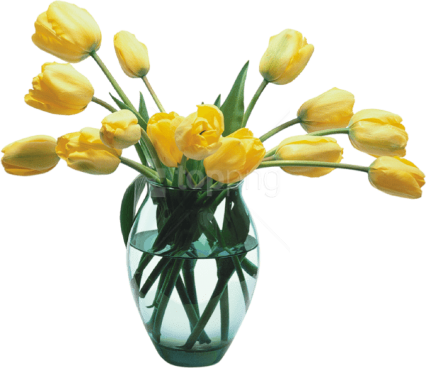 Download Glass Vase With Yellow Tulips Png Images Background Transparent Flower Vase Png Full Size Png Download Seekpng